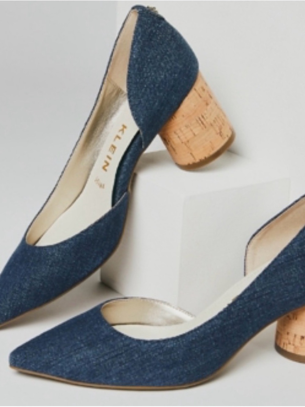 Anne Klein Denim Pointed-Toe Block Heel Pumps - Blue